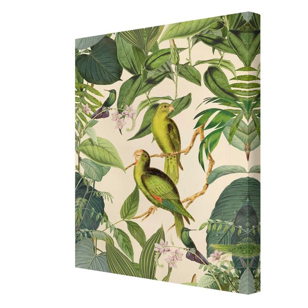 Print on canvas - Vintage Collage - Parrots In The Jungle