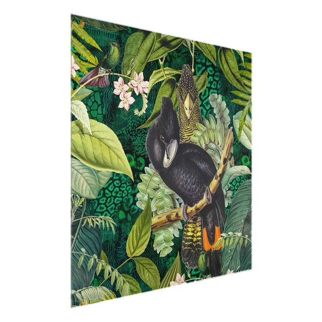 Glass print - Colourful Collage - Cockatoos In The Jungle