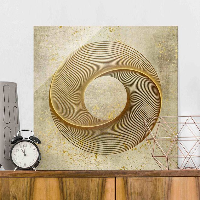 Glas Magnettafel Line Art Circling Spirale Gold