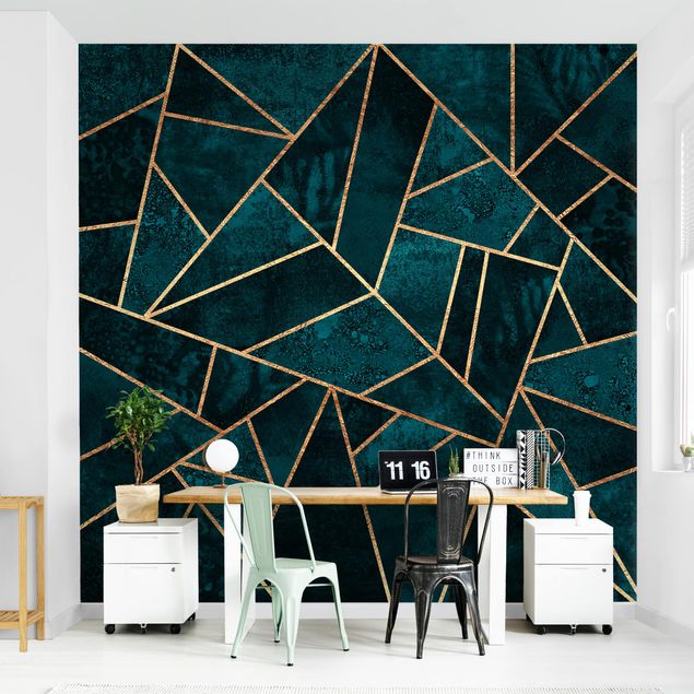 Wallpaper - Dark Turquoise With Gold