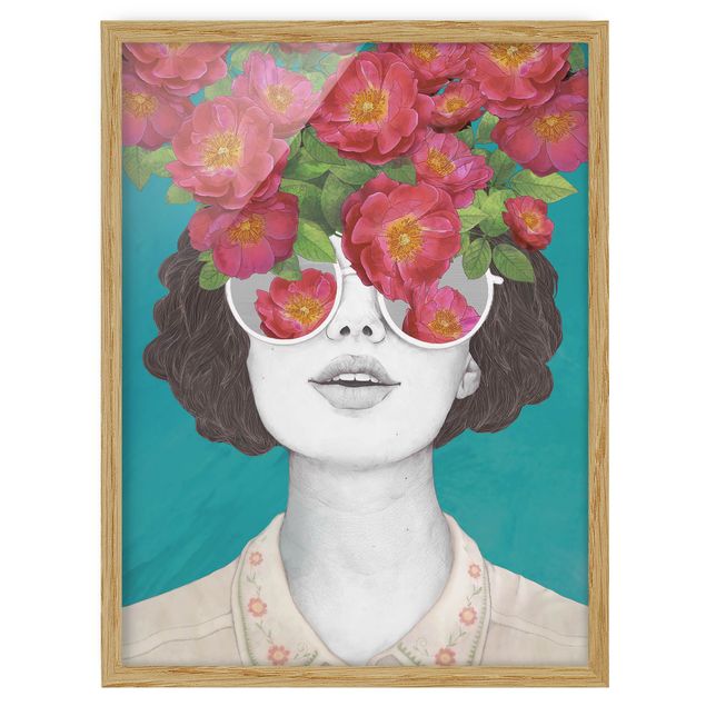 Framed poster - Illustration Portrait Woman Collage With Flowers Glasses