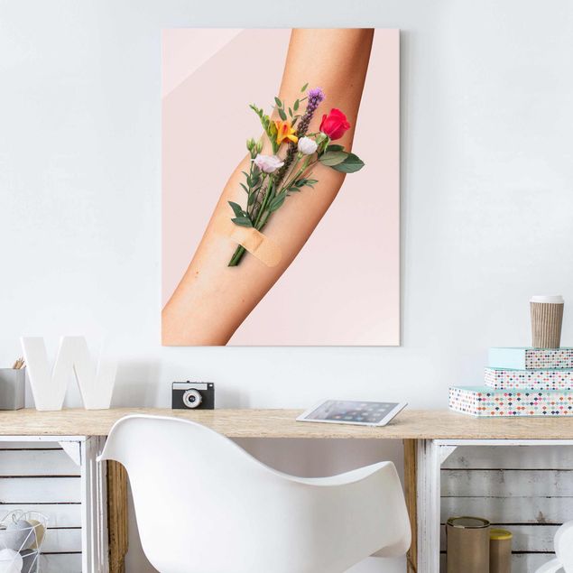 Glass print - Arm With Flowers