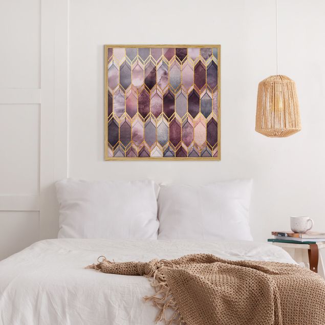 Framed poster - Stained Glass Geometric Rose Gold