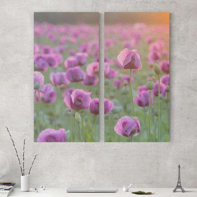 Print on canvas 2 parts - Purple Poppy Flower Meadow In Spring