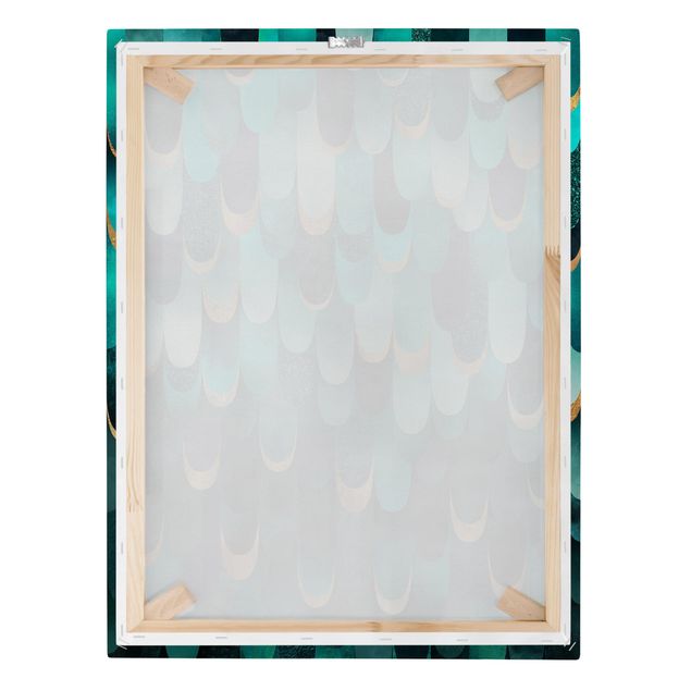 Canvas print - Feathers Gold Turquoise
