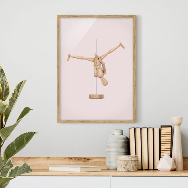 Framed poster - Pole Dance With Wooden Figure
