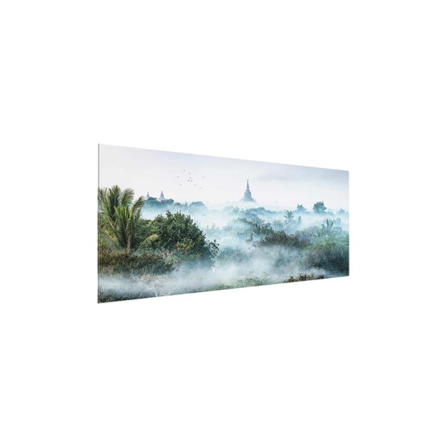 Glass print - Morning Fog Over The Jungle Of Bagan