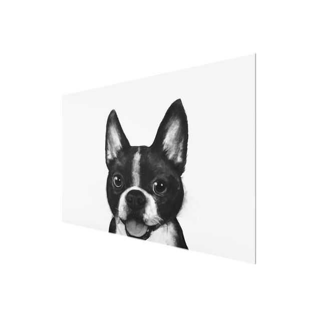 Glass print - Illustration Dog Boston Black And White Painting
