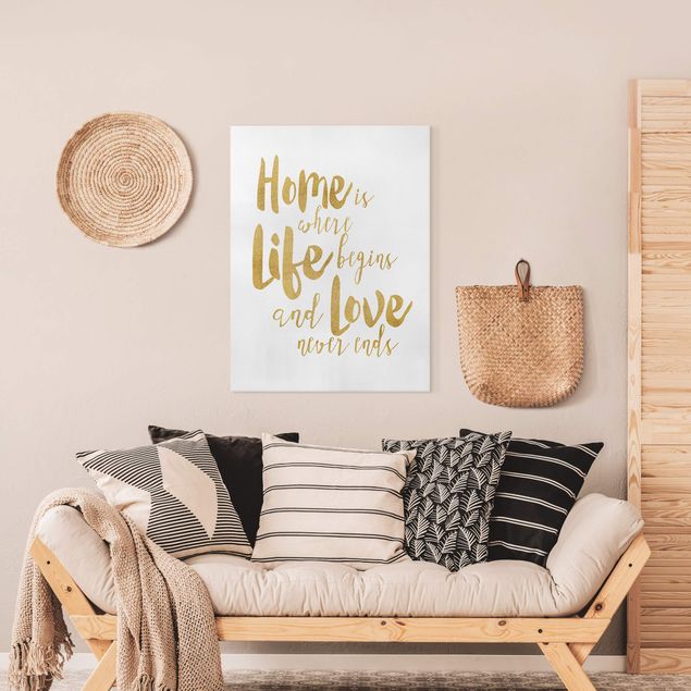 Print on canvas - Home Is Where Life Begins Gold