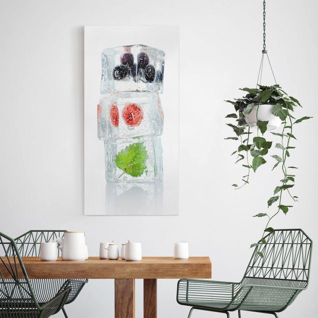 Print on canvas - Raspberry lemon balm and blueberries in ice cube