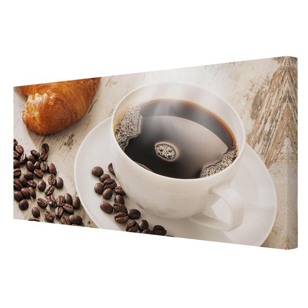 Print on canvas - Steaming coffee cup with coffee beans