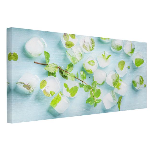 Print on canvas - Ice Cubes With Mint Leaves