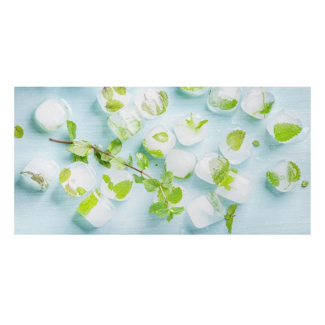 Print on canvas - Ice Cubes With Mint Leaves