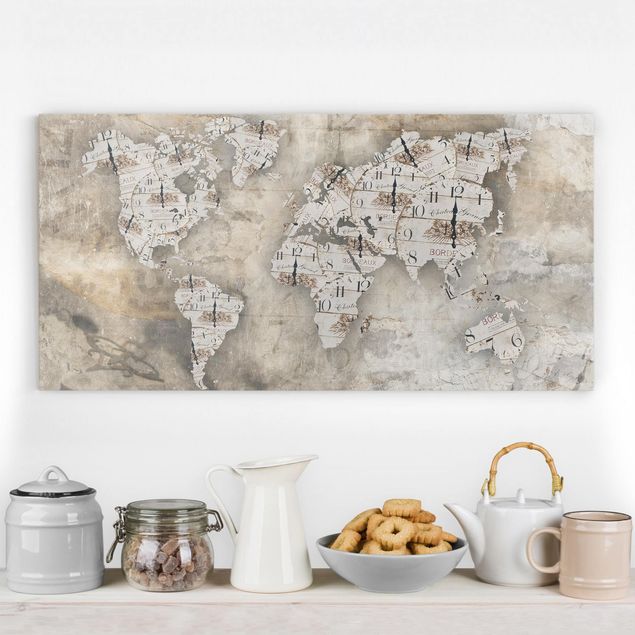 Print on canvas - Shabby Clocks World Map