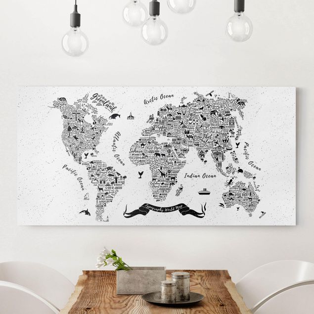 Print on canvas - Typography World Map White