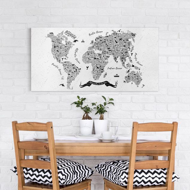 Print on canvas - Typography World Map White