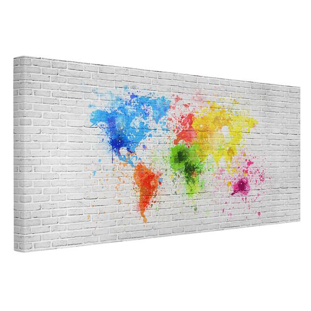 Print on canvas - White Brick Wall World Map