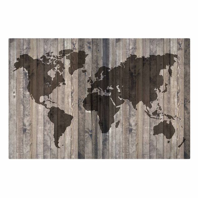 Print on canvas - Wood World Map