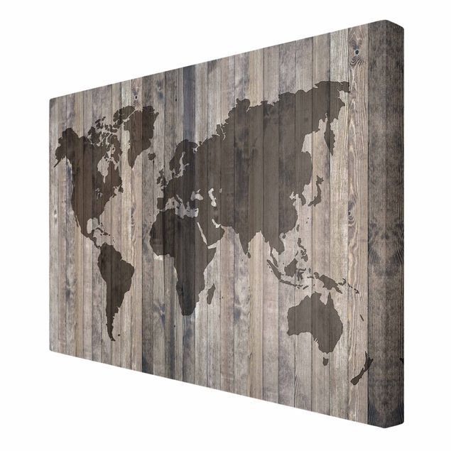 Print on canvas - Wood World Map