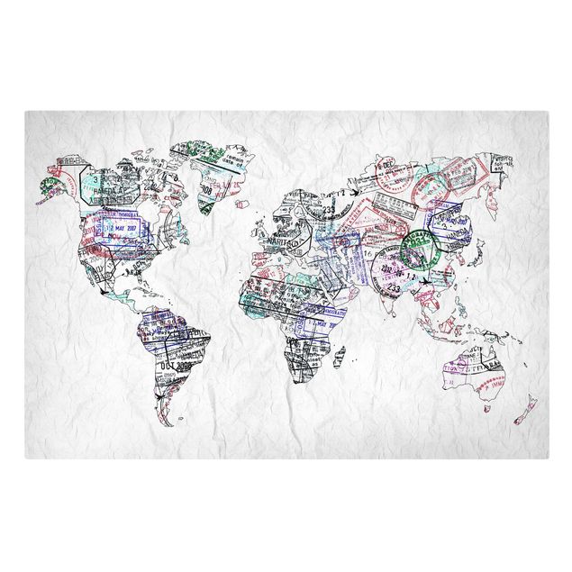 Print on canvas - Passport Stamp World Map