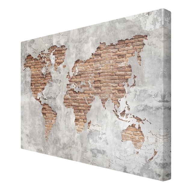 Print on canvas - Shabby Concrete Brick World Map