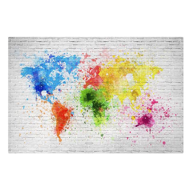 Print on canvas - White Brick Wall World Map
