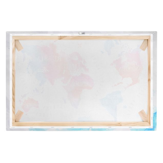 Print on canvas - World Map Watercolour Red Blue