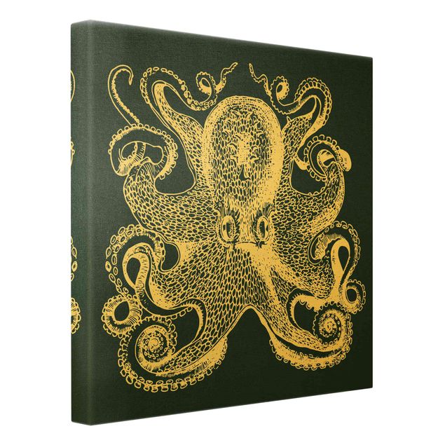 Canvas print gold - Illustration Squid On Blue