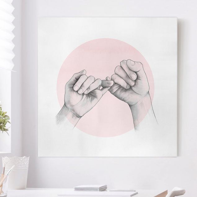 Canvas print - Illustration Hands Friendship Circle Pink White