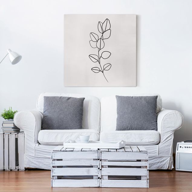 Canvas print - Line Art Branch Leaves Black And White