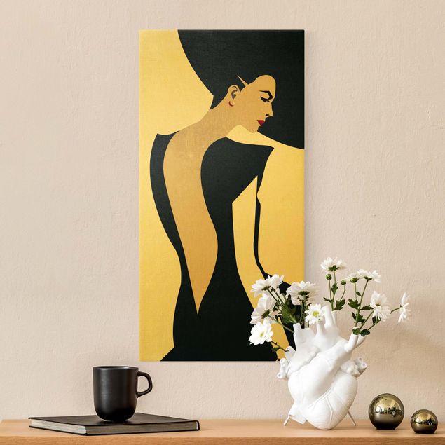 Canvas print gold - Lady With Hat Dark Blue