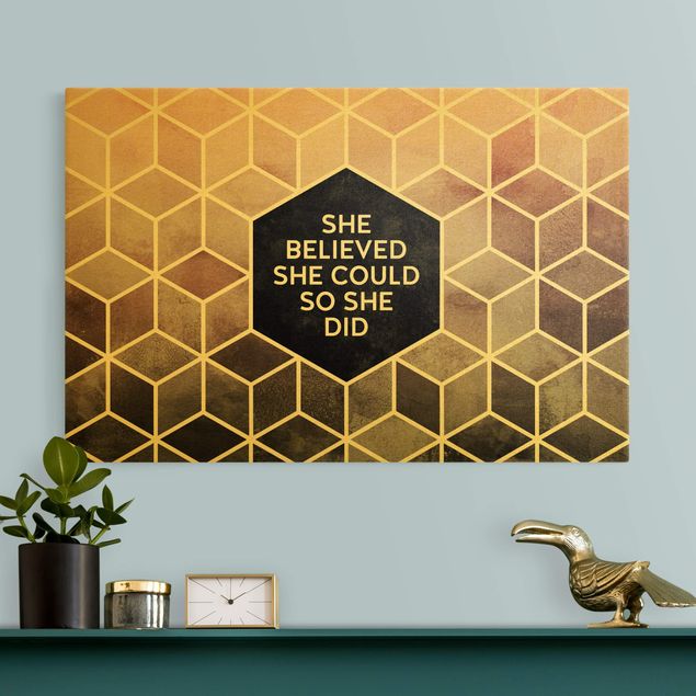 Canvas print gold - Golden Geometry - She Believed She Could