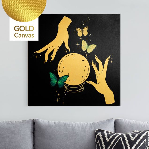 Canvas print gold - Magical Hands - Crystal Ball And Butterflies