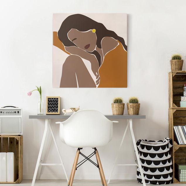 Canvas print - Line Art Woman Brown Beige