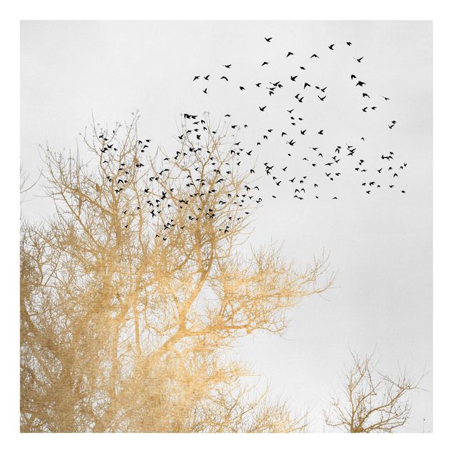 Print on canvas - Flock Of Birds In Front Of Golden Tree