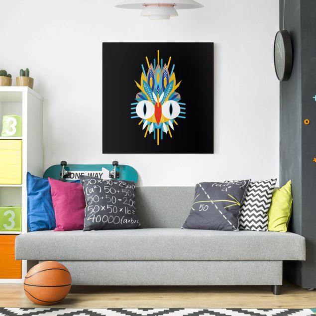 Print on canvas - Collage Ethno Mask - Bird Feathers