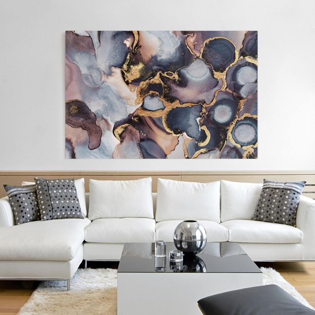 Canvas print - Marble Watercolour With Gold