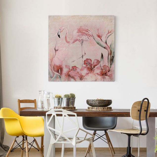 Print on canvas - Shabby Chic Collage - Flamingo
