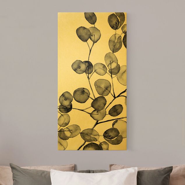 Canvas print gold - Black And White Eucalyptus Twig Watercolour