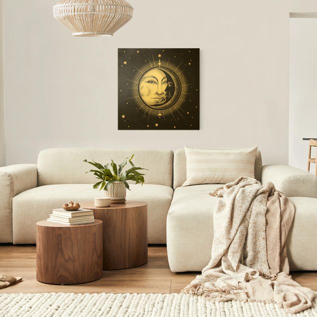 Canvas print gold - Vintage Sun And Moon Illustration