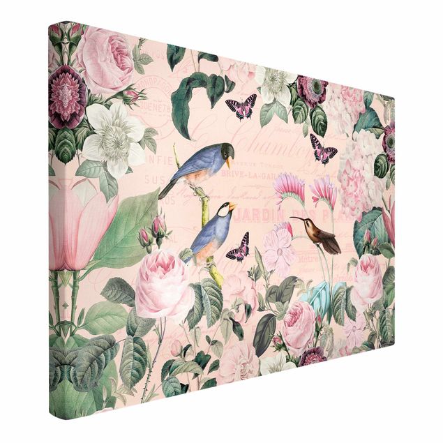 Print on canvas - Vintage Collage - Roses And Birds