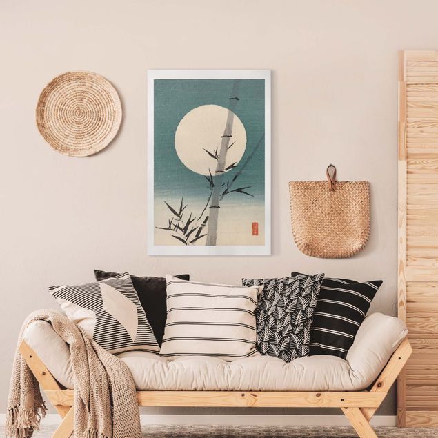 Print on canvas - Japanese Drawing Bamboo And Moon