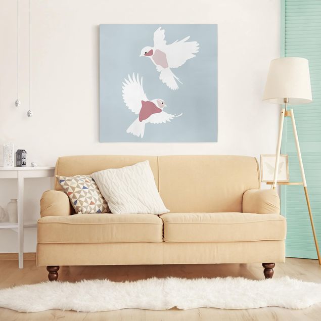 Canvas print - Line Art Pigeons Pastel