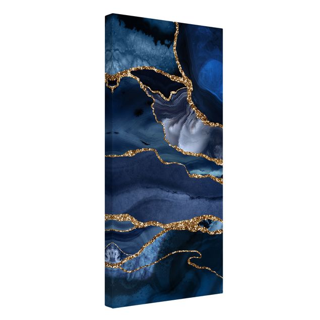 Print on canvas - Golden Glitter Waves Blue Backdrop