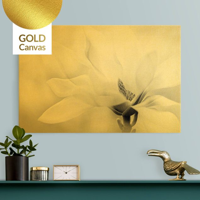 Canvas print gold - Delicate Magnolia Flowers Black and White