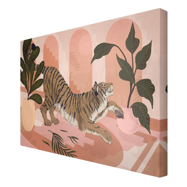Canvas print - Illustration Tiger In Pastel Pink Painting