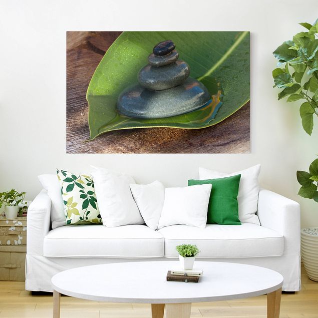 Print on canvas - Stone Tower On Green Leaf