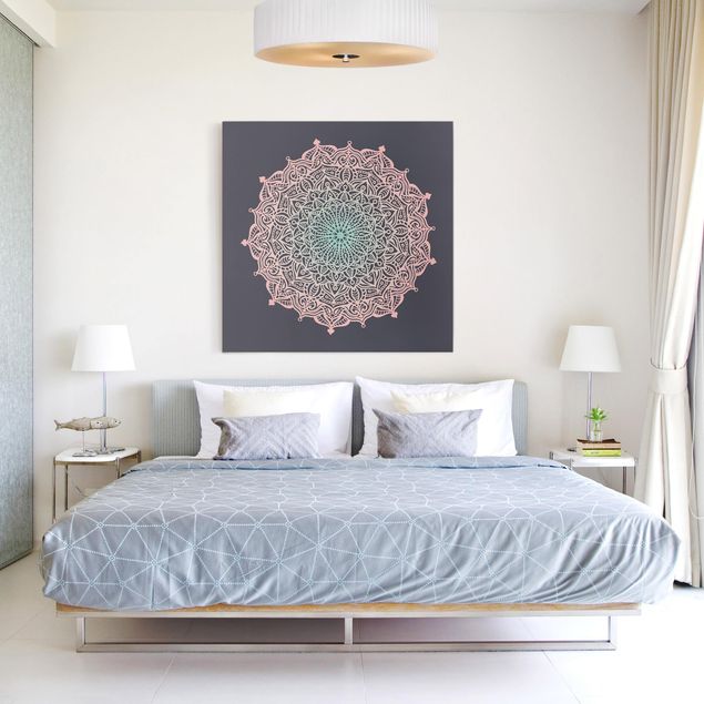 Print on canvas - Mandala Ornament In Rose And Blue