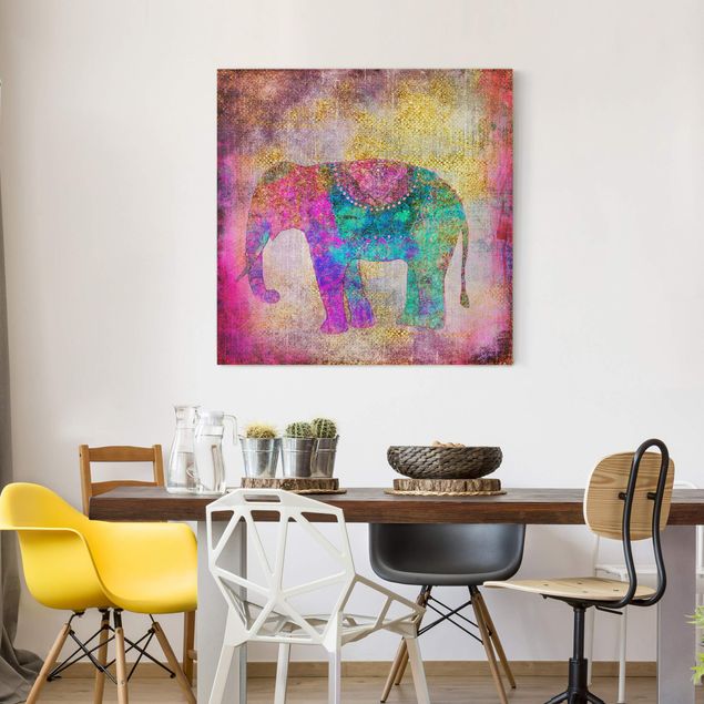 Print on canvas - Colourful Collage - Indian Elephant