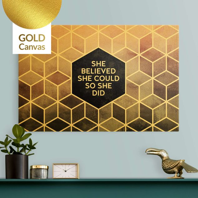 Canvas print gold - Golden Geometry - She Believed She Could